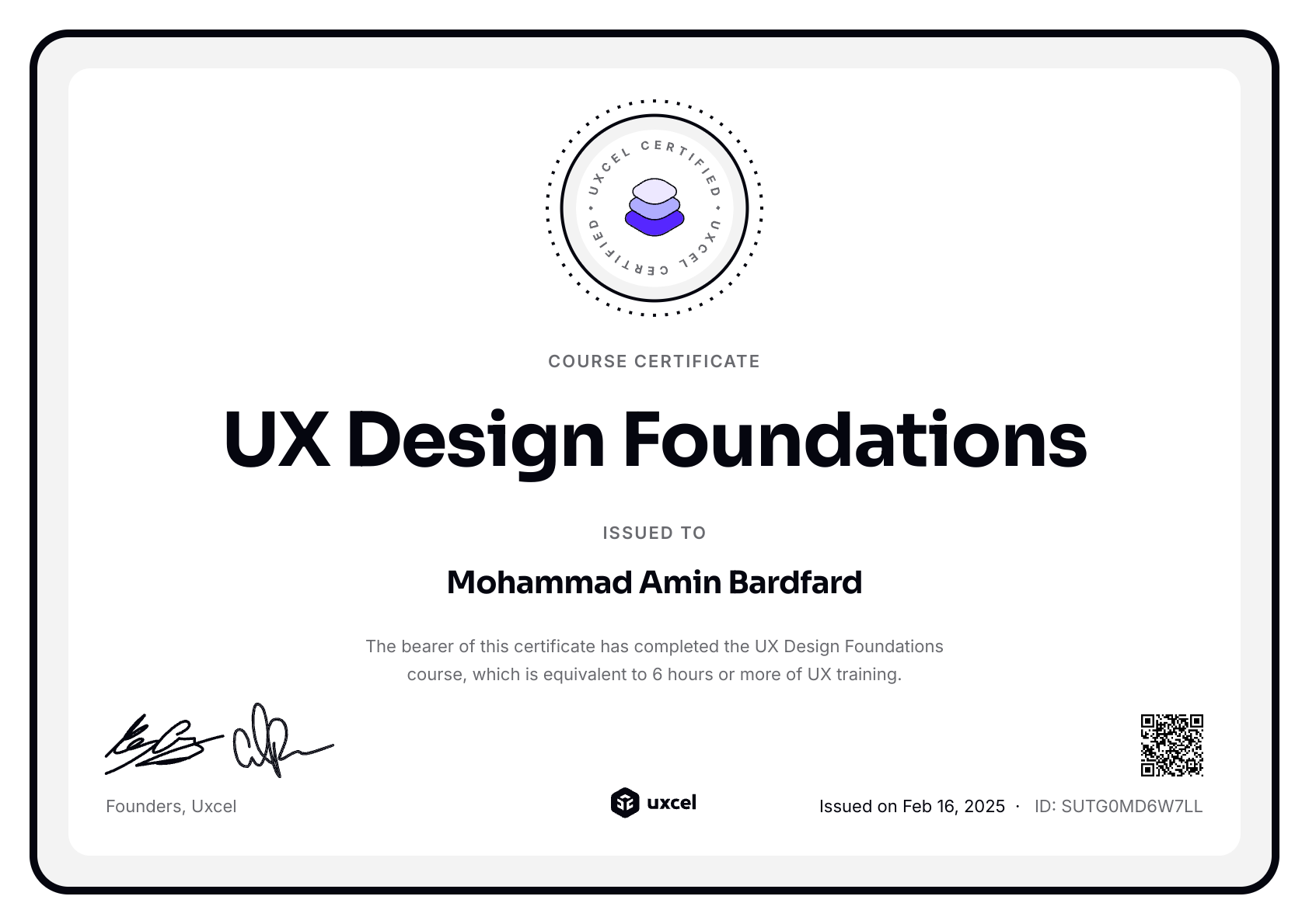 Amin Bardfard's certificate